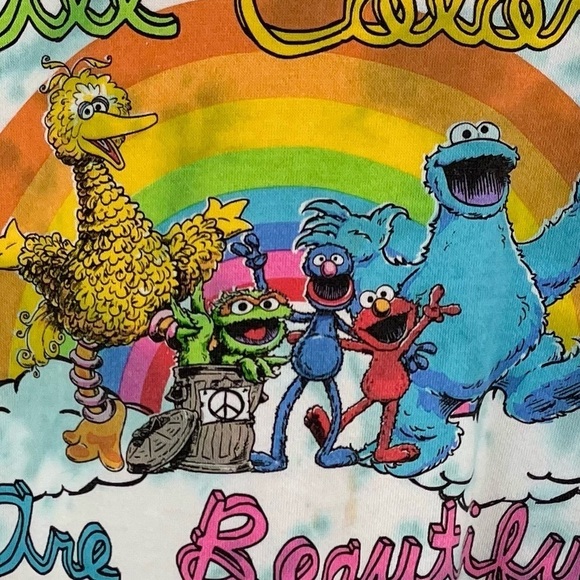SESAME STREET "All Colors are Beautiful" Tie Dye Sweatshirt Large Cookie Monster - Picture 3 of 14